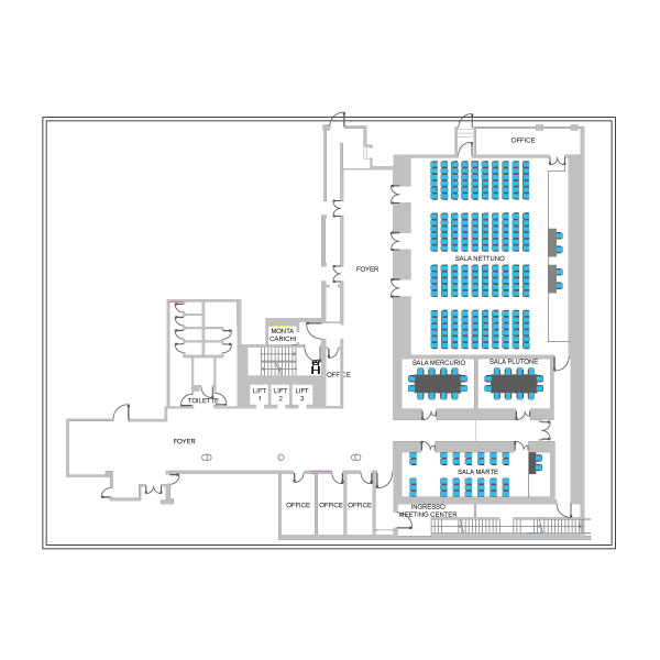 Nell'immagine, la planimetria del Centro Congressi del Net Tower Hotel 4 stelle a Padova.