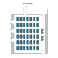 Nell'immagine, la planimetria della sala meeting Nettuno del Net Tower Hotel con allestimento banchi di scuola.