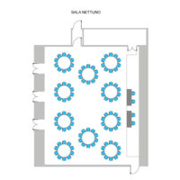 Nell'immagine, la planimetria della sala meeting Nettuno del Net Tower Hotel con allestimento a tavolo rotondo.